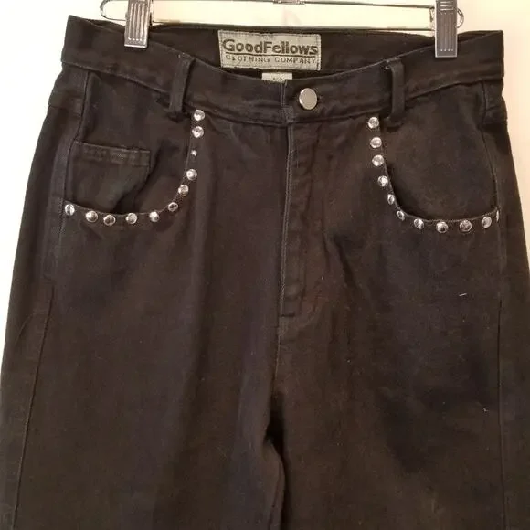 Good Fellows Clothing Co. Vintage Black High Rise Mom Hi Waist Jeans Studs 9/10 - Picture 5 of 12
